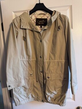COACH Tattersall Khaki Hooded Adirondack Jacket